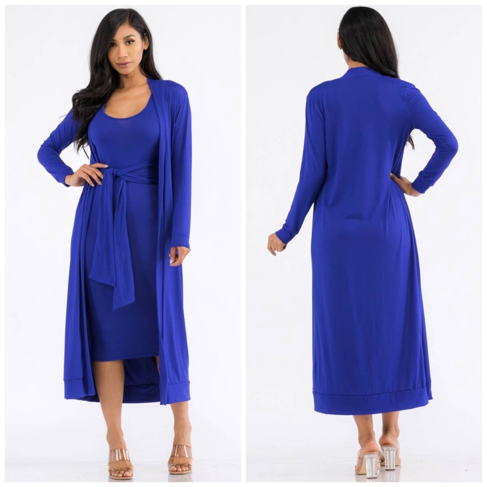 Two-Piece Dress and Cardigan Set, Sizes Small - 1XLarge (Navy Blue)